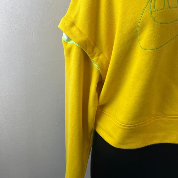 NIKE Yellow Green Cropped Sweatshirt Cotton Snap Detachable Sleeve Size Medium M - Picture 6 of 14